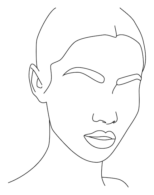 Vector the face is a line portrait along the lines drawing of a woman