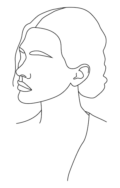 The face is a line portrait by line drawing of a woman