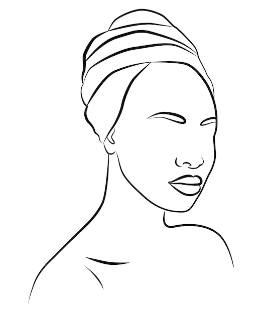 The face is one line an african woman in a traditional headdress