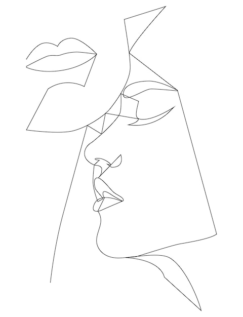 The face is one line couple print kiss print