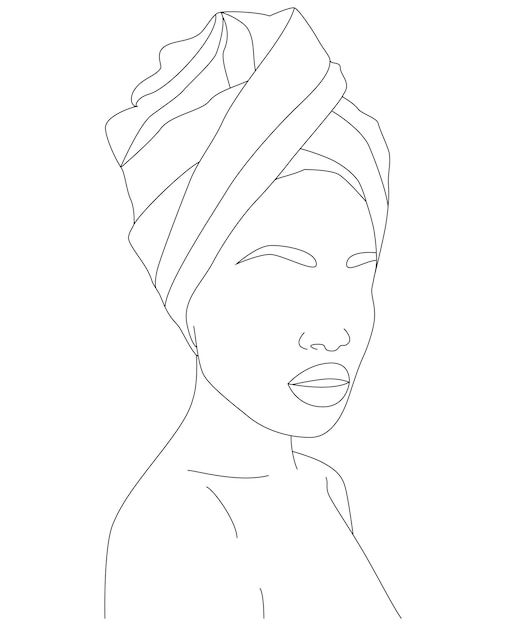 The face is one line Portrait of a beautiful African woman