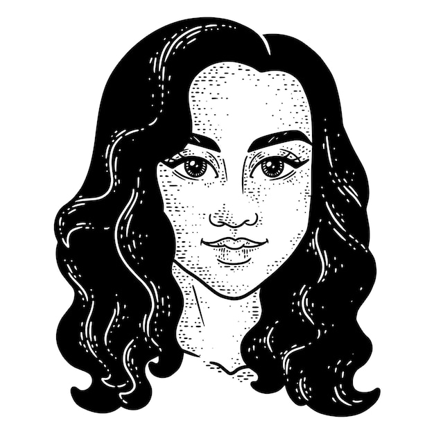 素敵な女の子の顔ライン アート スケッチ画像ベクトル イラスト