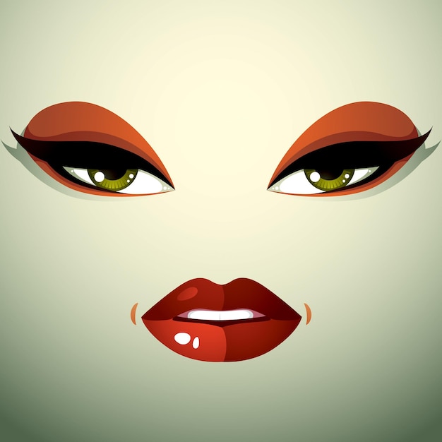 Face makeup, lips and eyes of an attractive woman displaying anger. Facial emotional expression.