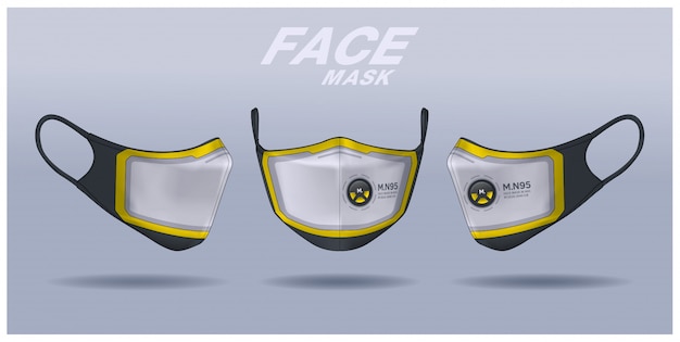 Vector face mask design template, dust protection & breathing medical respiratory.