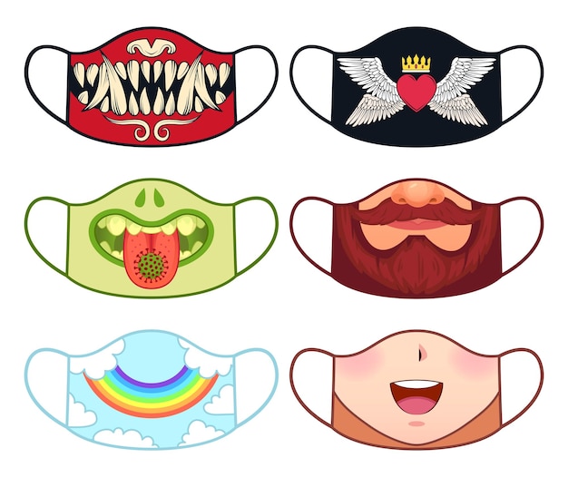 Vector face mask design with cute mouths monster or child