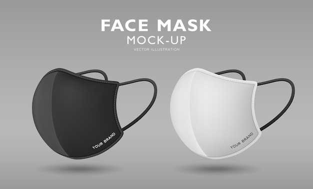 face mask fabric black and white color side view, template design, on gray background