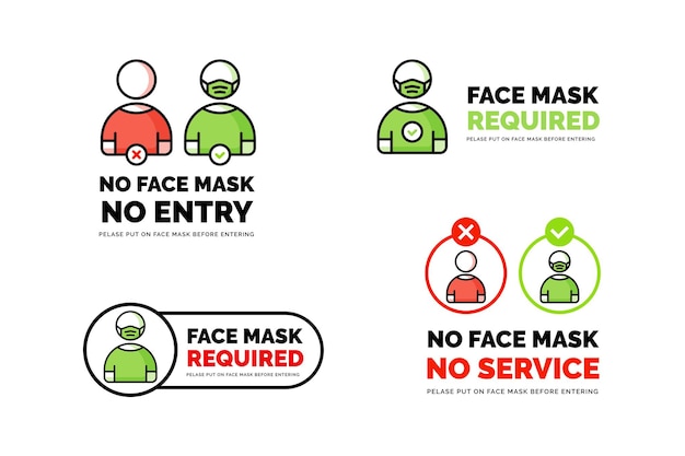 La maschera facciale richiede un segnale di prevenzione dell'avvertimento. nessuna maschera per il viso nessun design del segno di ingresso. sagoma di profilo umano con maschera facciale