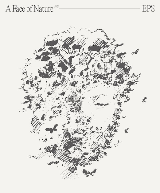 The face of nature faun conceptual illustration of the environment hand drawn vector sketch