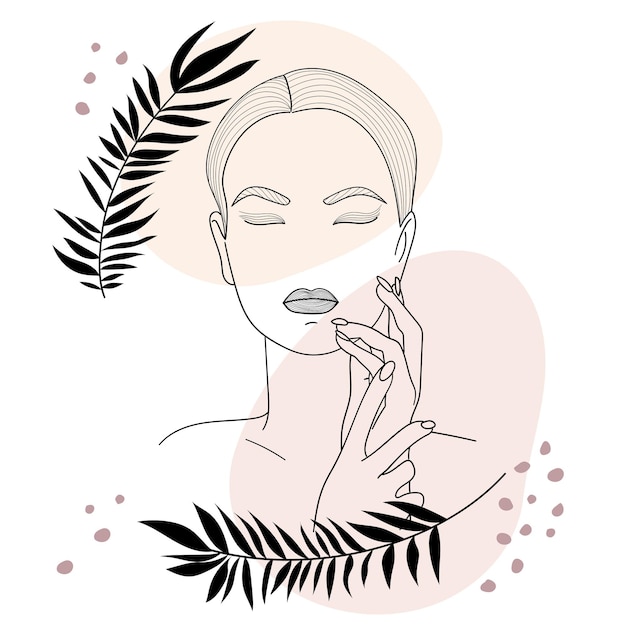 Vector face outline beautiful woman line art