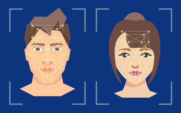 Вектор Концепция проверки распознавания лиц технология защиты вектор данных безопасности