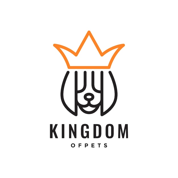 Vector face pet dog long ear legend kingdom castle king crown mascot minimal logo design vector