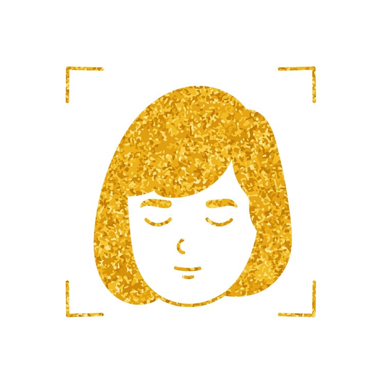 Vector 顔認識コンセプトの絵が金色のスタイルで描かれています