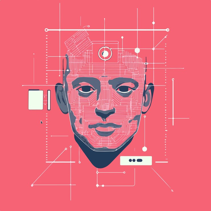 Vector face recognition security flat vector illustration