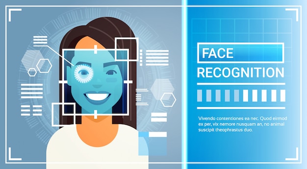 Vector face recognition system eye retina scanning of woman