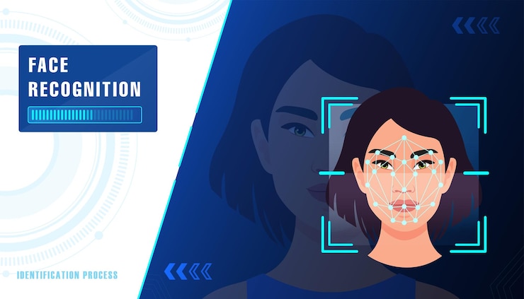 Vector 人物監視と安全コンセプトを識別するaiによる顔認識技術