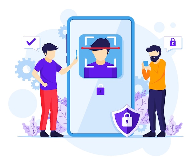 Face recognition technology system concept. Biometric scanner identification  illustration