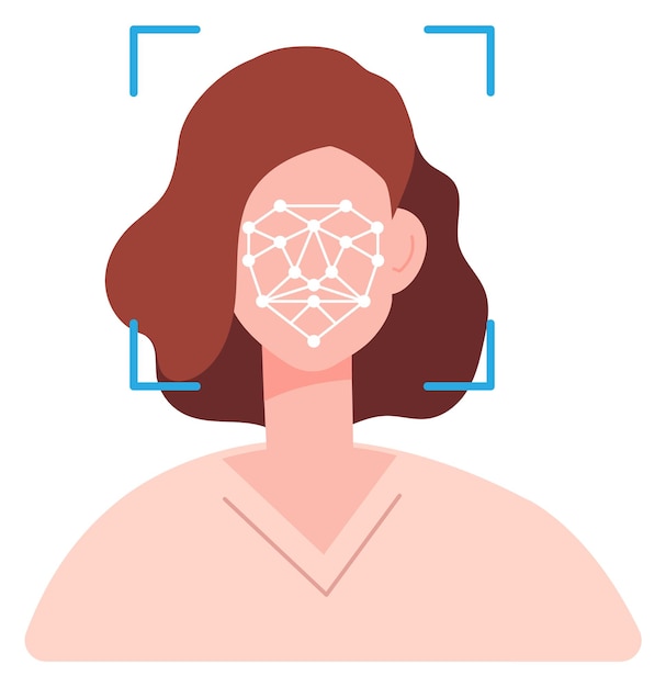 ベクトル 顔認識技術識別スキャナーの女性の頭