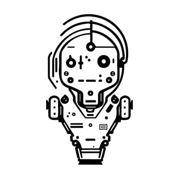 Vector face robotic icon hand draw black colour artificial logo symbol perfect