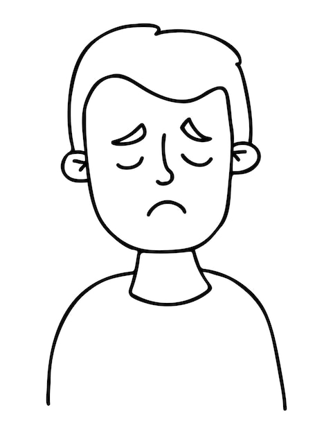 Vector face sad boy portrait of an upset child with closed eyes