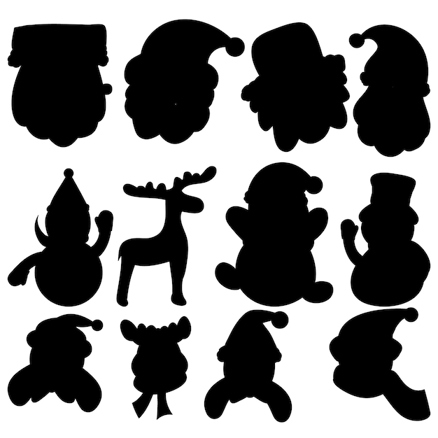 Face of Santa Claus set of silhouettes