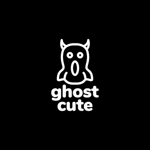 Face shock ghost cute horned line logo design vector icon illustration