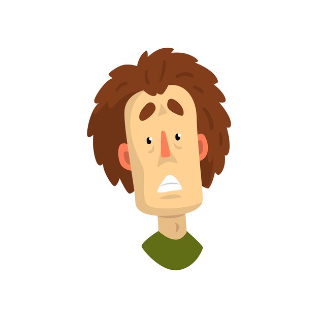 Face of shocked or frightened man male emotional facial expression vector illustration on a white