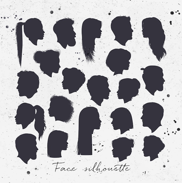 Vector face silhouettes white