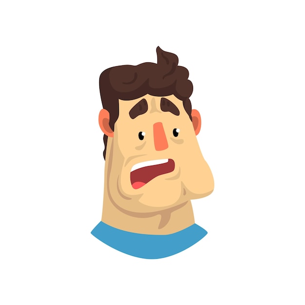 Face of surprised or frightened man male emotional facial expression vector illustration on a white