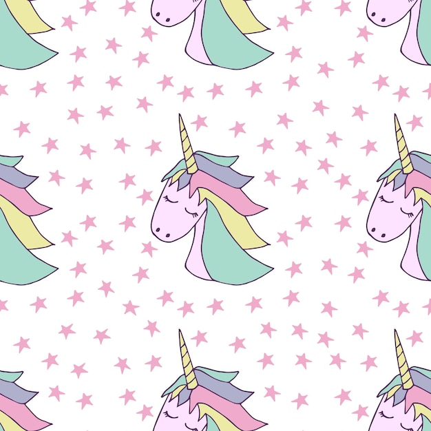 Vector face unicorn doodle seamless 1