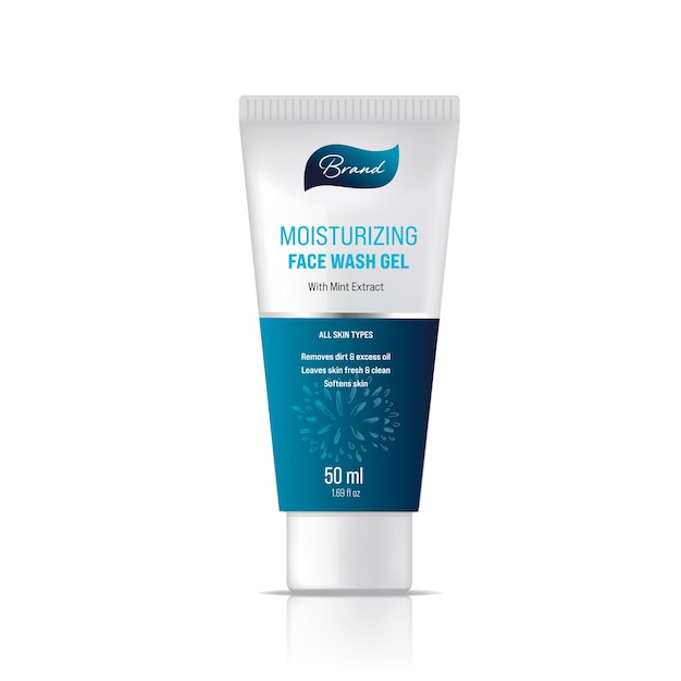 Face wash gel verpakking ontwerpsjablonen. IJs en munt gezichtsverzorging gel tube vector. Voor mannen.