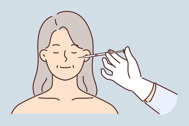 Vector face of woman and syringe for cosmetic services and use of skin lifting or getting rid of wrinkles