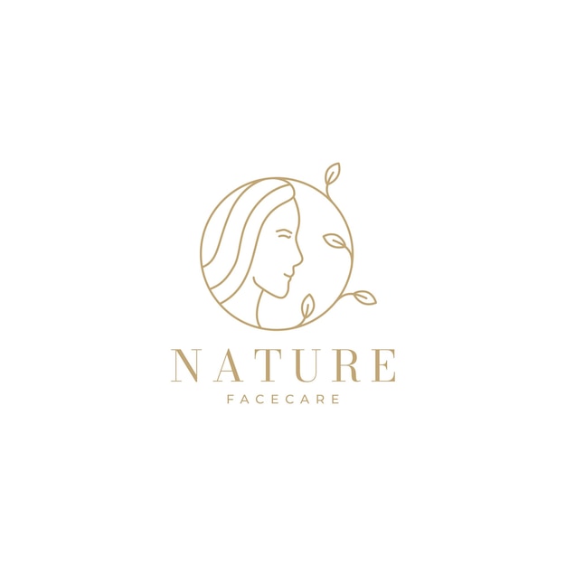 Vector face women hairstyle with leaf organic logo design