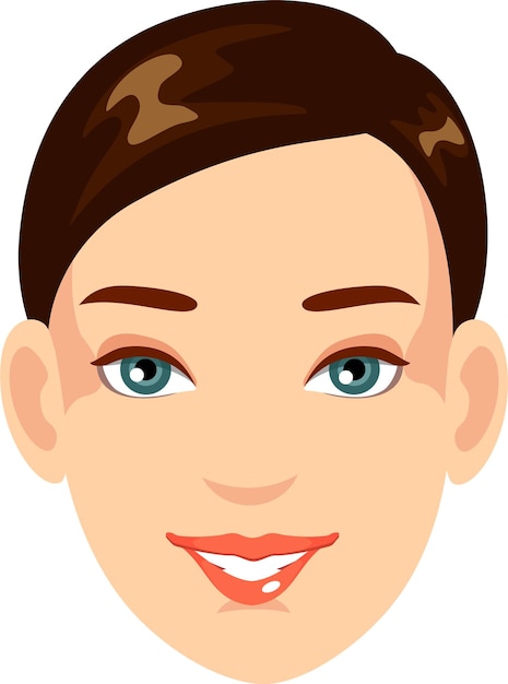 Face of Young Beautiful Woman with Blue Eyes and Brown Hair Icon Avatar Portrait in Flat Style