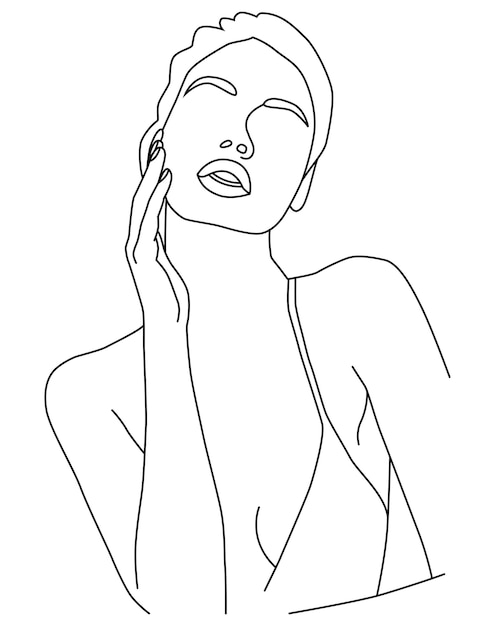 The face of a young girl with her eyes closed drawn in one line