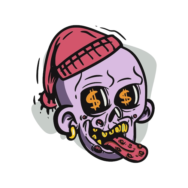 Vector face zombie cartoon illustration for logo emoticon esport mascot vector for tshirt and sticker design