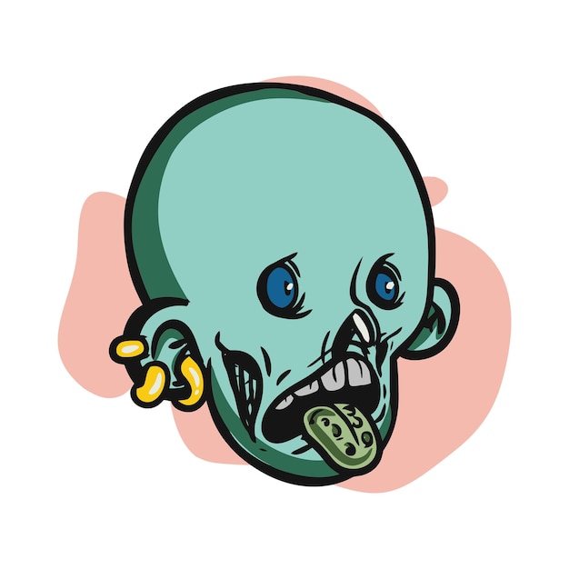 Face zombie cartoon illustration for logo emoticon esport mascot vector for tshirt and sticker design