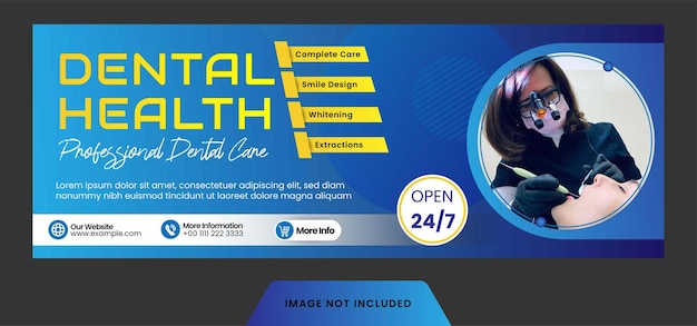 Modello dentale di copertina di facebook o salute medica per il vettore di banner sui social media