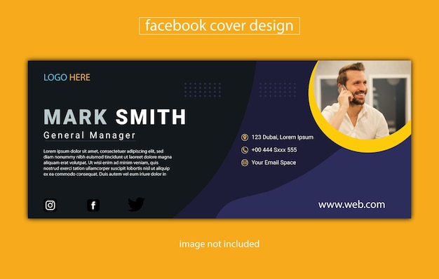 A facebook cover design that is on a yellow background