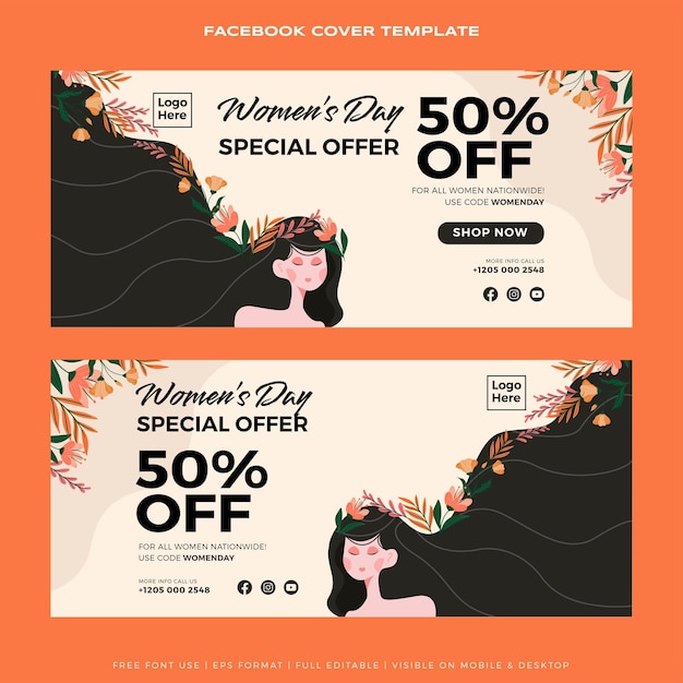 Facebook cover promotion for womens day premium vector