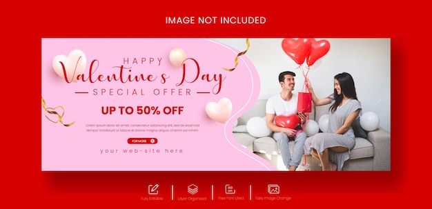 Copertina di facebook per la vendita di san valentino e copertina dei social media o design del modello di banner web