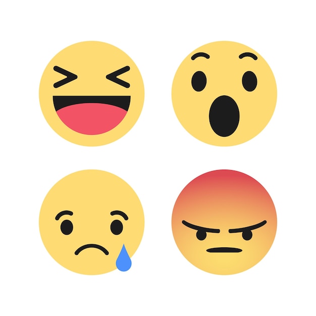 Vector facebook emoticon buttons collection of 4 emoji reactions for social network