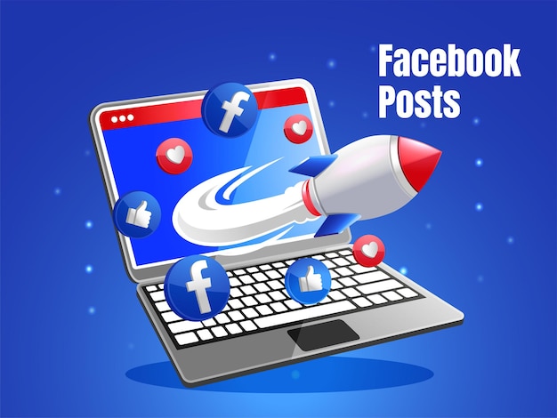 Facebook icon with laptop and rocket