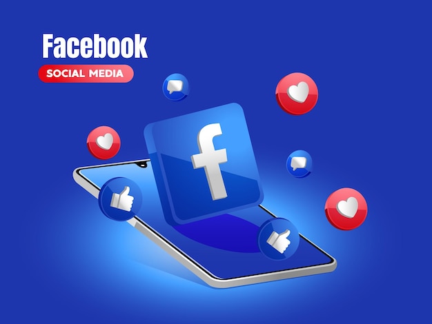 Icone di facebook social media con smartphone