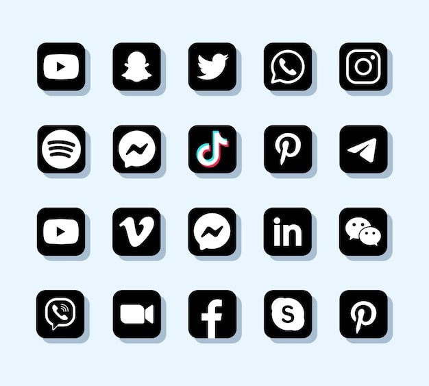 Vector facebook instagram snapchat twitter youtube whatsapp viber spotify tiktok pinterest telegram skype messenger duo logo logotype van sociale netwerken neomorphism editorial