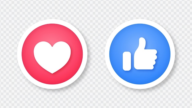 Facebook like and love icon in 3d round button sticker illustration isolated