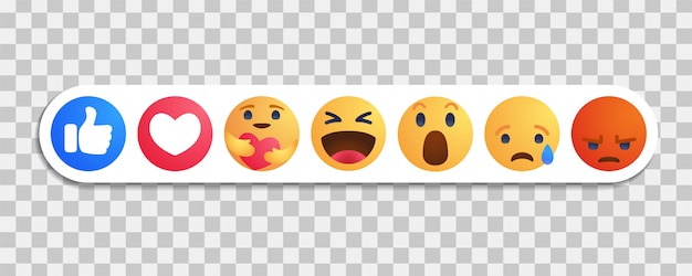 Facebook like round yellow cartoon button Empathetic Emoji Reactions with New Care Reaction