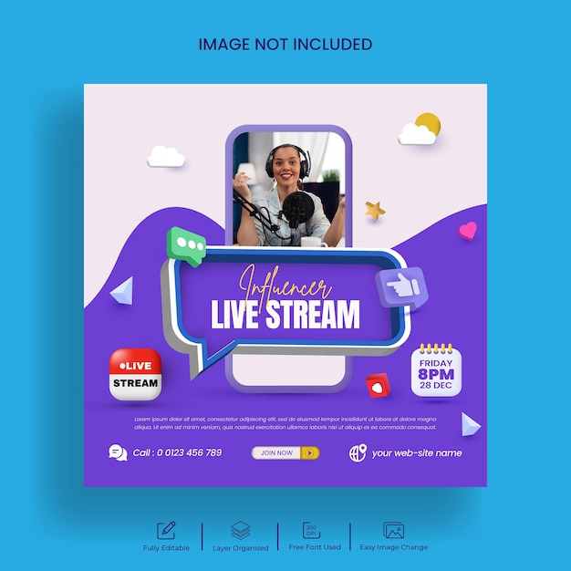 Facebook live streaming post for business marketing social media Instagram post banner 3d template