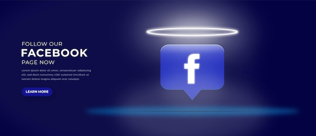 Facebook-logopictogram met banner met 3d lichteffect Premium Vector