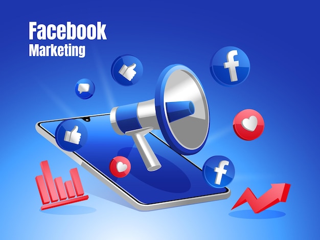 Facebook marketing en megafoon digitale marketing social media concept