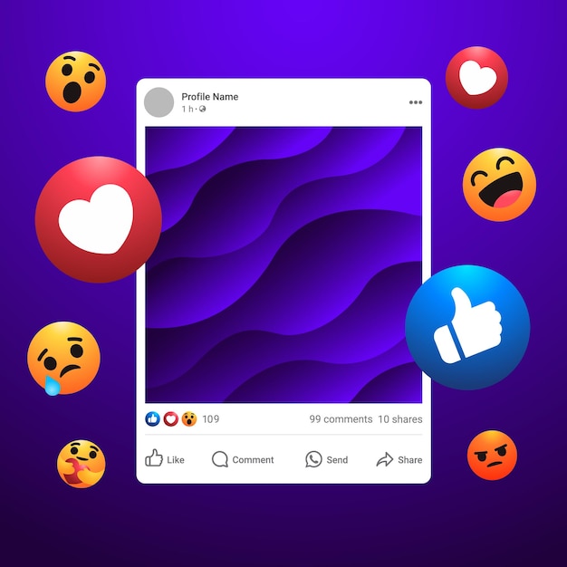 Vettore mockup di post mobile di facebook isolato con emoticon